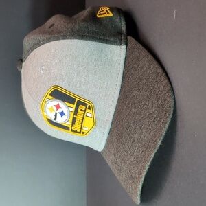 New Era,NFL, Pittsburgh Steelers Men's Gray, Yellow Fitted Hat,L/XL.